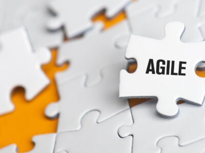 Agile team working in a startup office